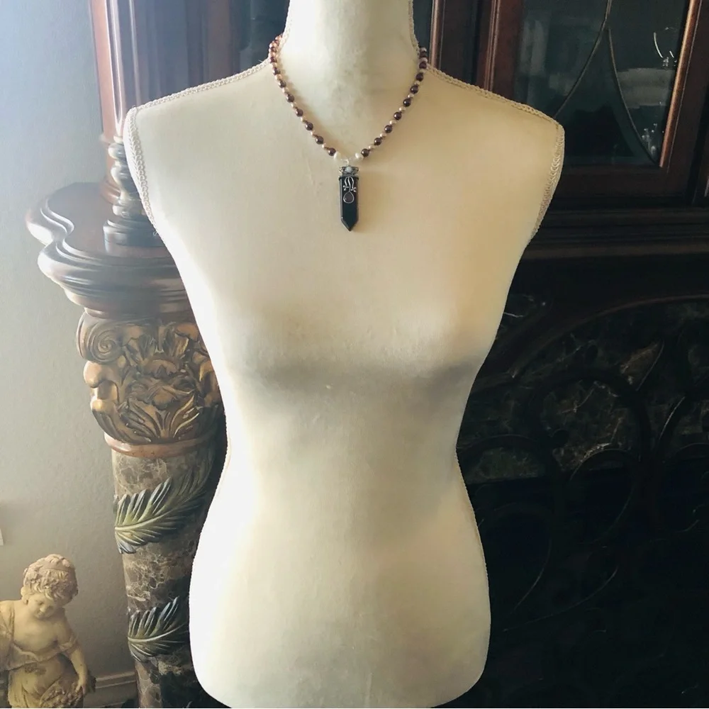 Handcrafted repurpose Tiger eye stone pendant Czech glass Pearl necklace
